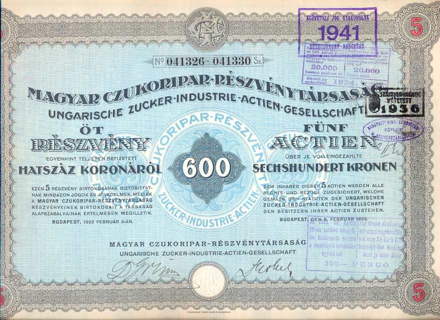 Magyar Czukoripar Rt. 1923
