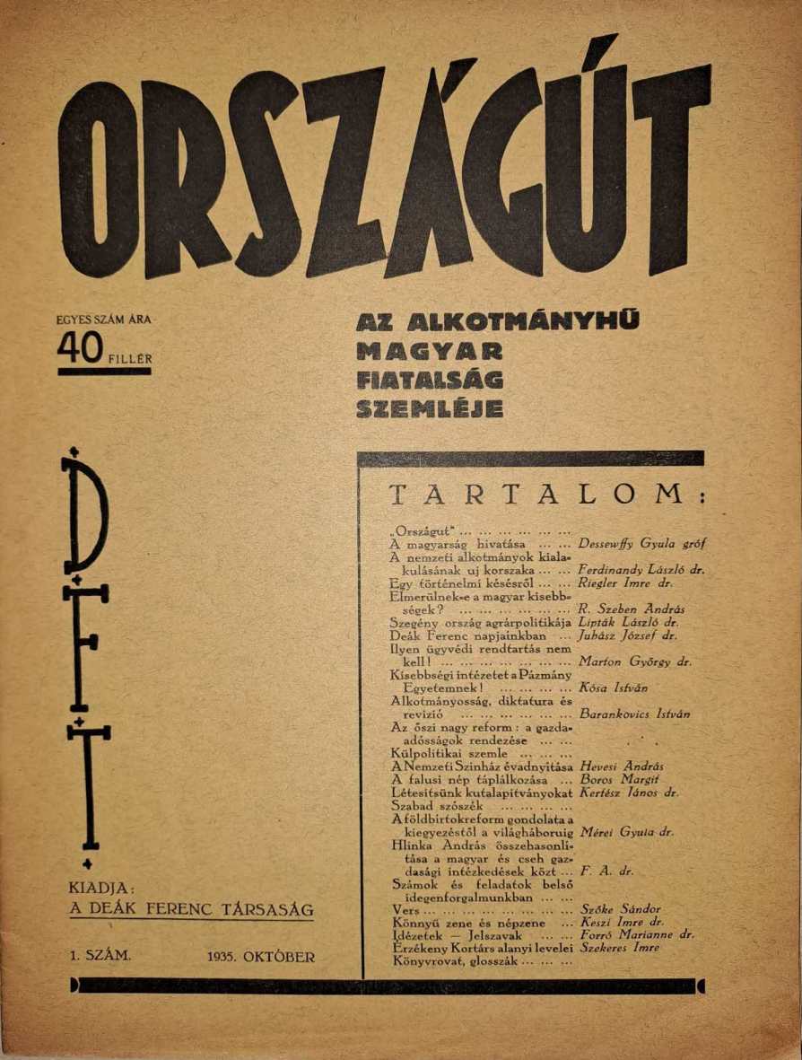 Országút.  I. évf. 1. sz., 1935. okt.