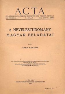 Imre Sándor: A neveléstudomány magyar feladatai